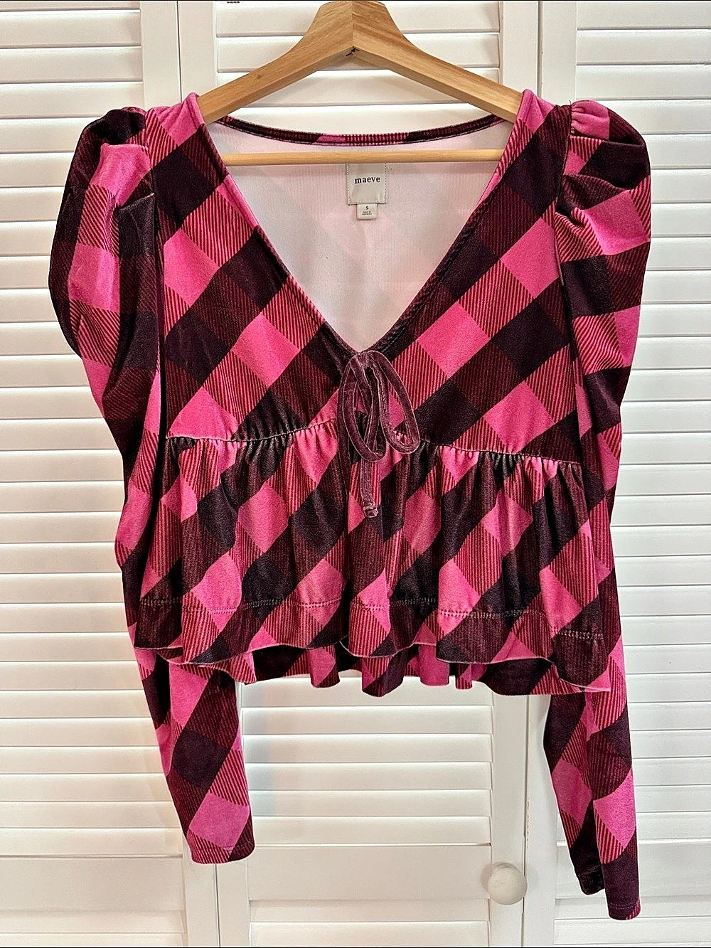 maeve Velvet Burnout Plaid Peplum Blouse Size Small
